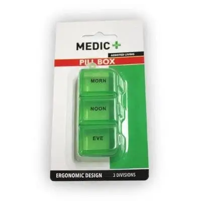 MEDIC PILL BOX 3 DIV CLEAR/GRN