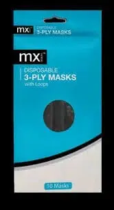 MX DISPOSABLE FACE MASK 3PLY BLACK 10