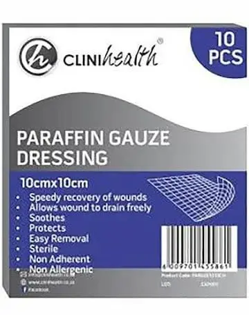 PARAFFIN GAUZE DRESS 10CM 10 CLINIHEALTH
