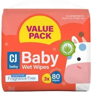 CJ BABY WIPES 3X80 UNSCENTED