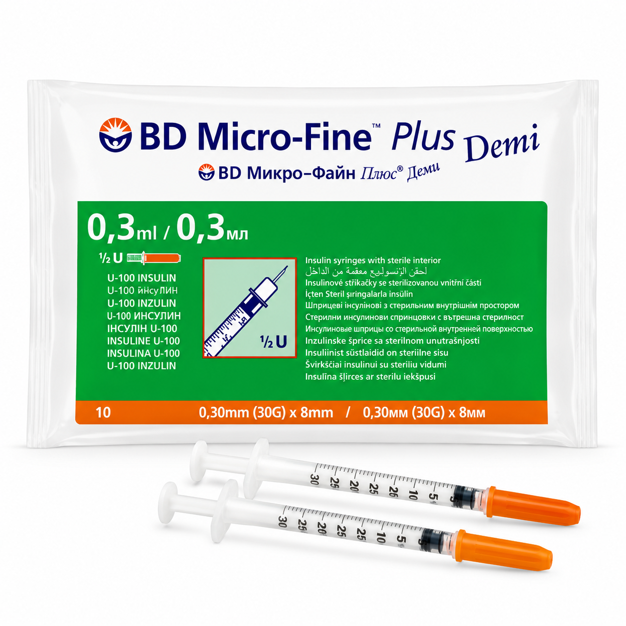 BD MICRO-FINE PLS DEMI 30G 8MM 10