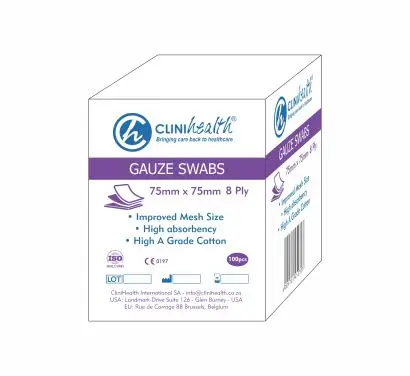 GAUZE SWABS 70MM 8PLY N/S 100 CLINIHE